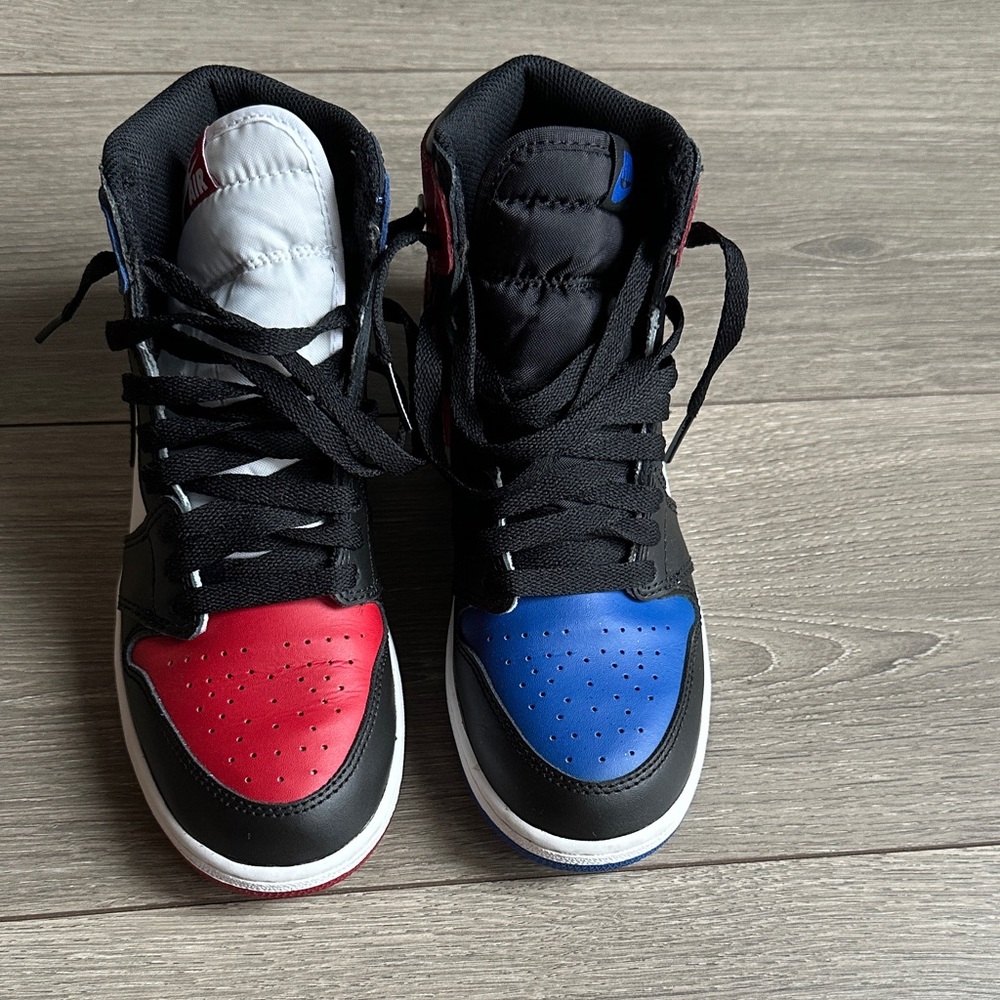 Jordan Red, Blue, and Black High-Top Sneakers